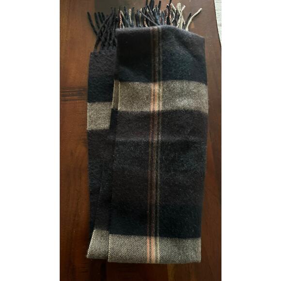 CLUB ROOM Men's Plaid 100% Cashmere Scarf Brown Beige Black Fringe 65x12” - Picture 8 of 13